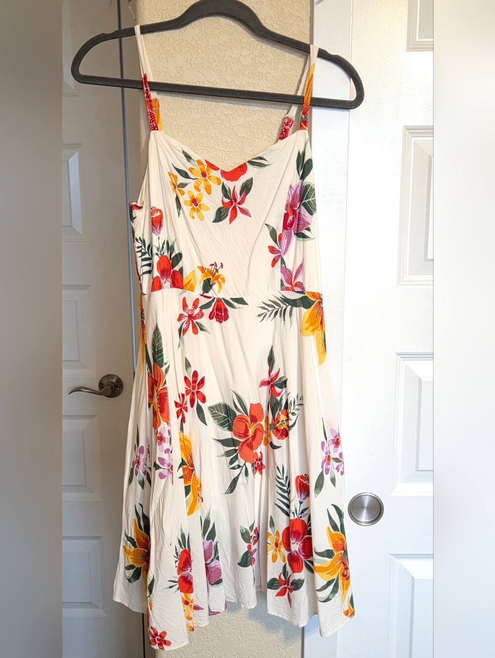 Floral Spaghetti-Strap Midi Dress in Cream and Multi Color